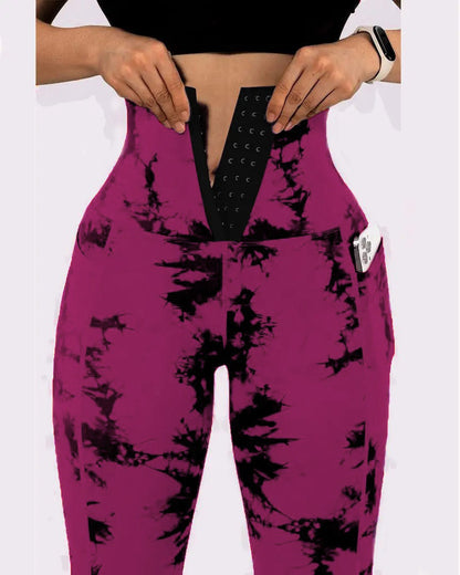 Women Fashion Casual Tight Tie-Dye High-Waist Pocket Yoga Pants