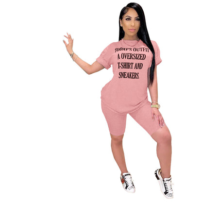 Conjunto informal de dos piezas con estampado de letras para mujer