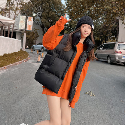 Autumn Winter Women Casual Solid Stand Collar Sleeveless Quilted Coat Vest