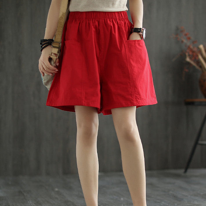 Pantalones cortos anchos de color liso informales a la moda para mujer