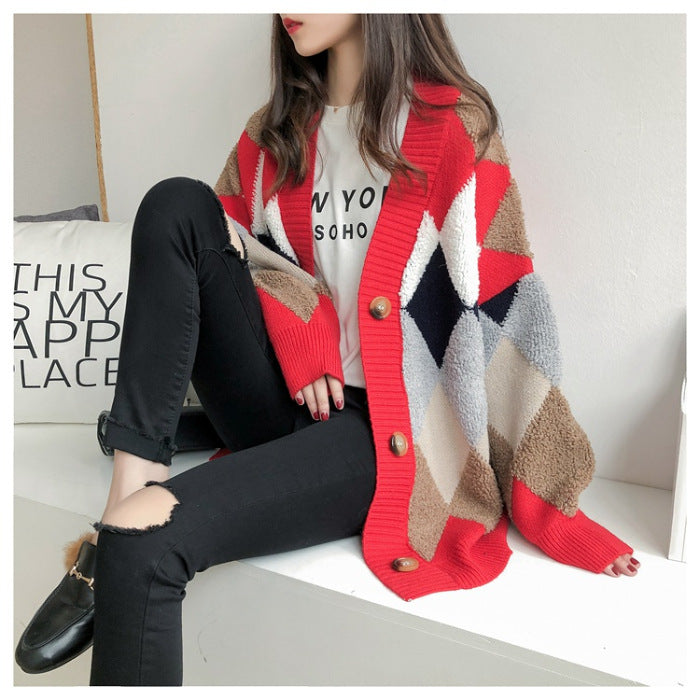 Cárdigan informal elegante de manga larga con bloqueo de color para mujer, holgado y de un solo pecho