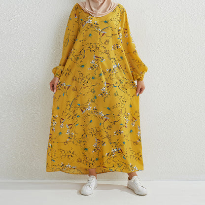 Vestido largo abaya informal holgado de manga larga de color liso para mujer