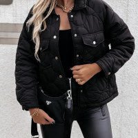 Abrigo corto acolchado de un solo pecho con cuello alto, color liso, informal, de moda para mujer, otoño e invierno