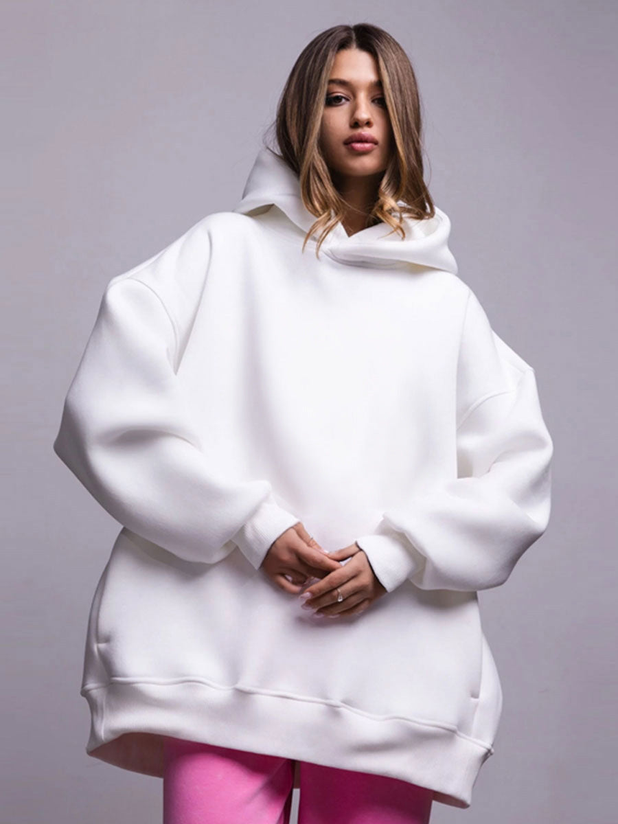 Sudadera con capucha de manga larga para mujer, informal, holgada, de color liso, para otoño e invierno