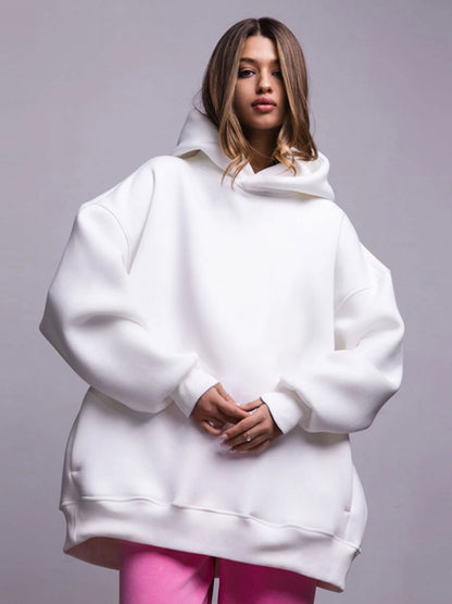Sudadera con capucha de manga larga para mujer, informal, holgada, de color liso, para otoño e invierno