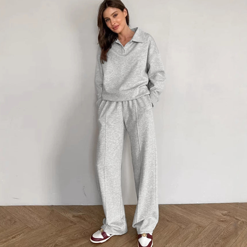 Conjunto informal de dos piezas con forro polar de color liso para mujer