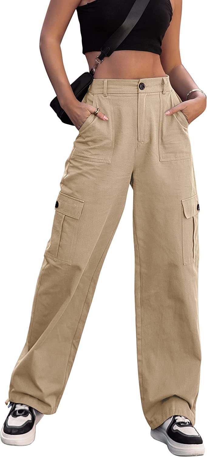 Summer Casual Women Plus Size Button High Waist Wide Leg Cargo Pants