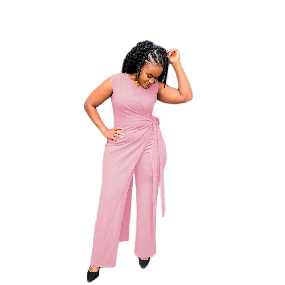 Conjunto de dos piezas formado por top y pantalón sin mangas, informal, irregular, a la moda para mujer