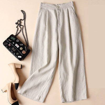 Pantalones de pierna ancha de color liso holgados informales básicos de verano para mujer