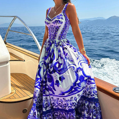 Vestido largo informal con estampado gráfico y tirantes para mujer