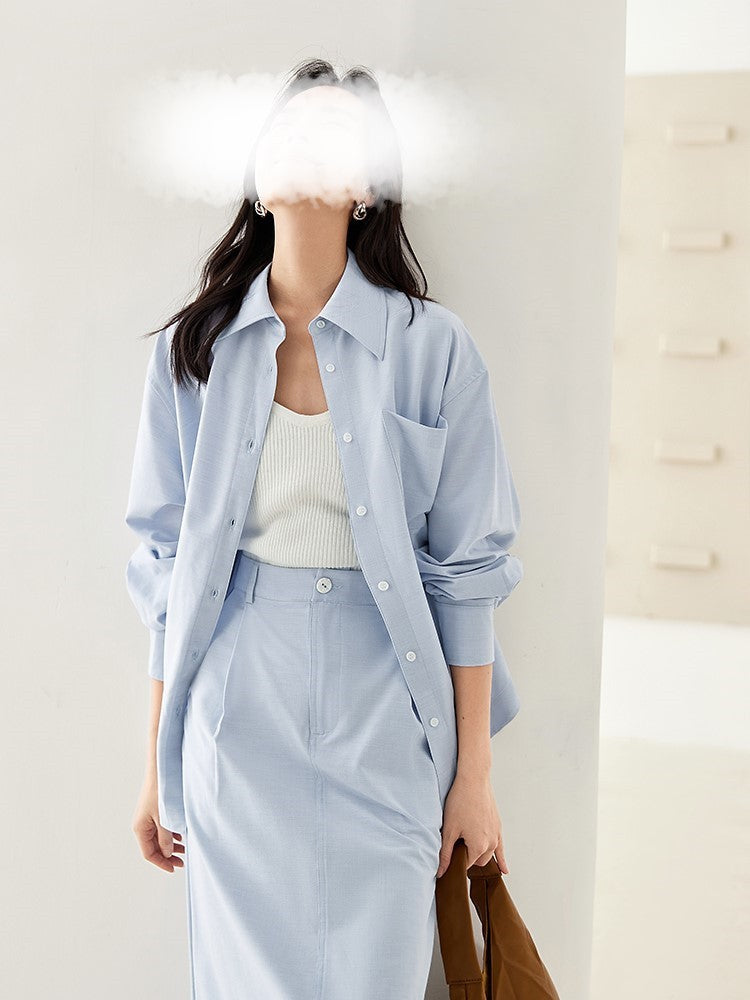 Camisa de manga larga casual de moda para mujer, top y falda