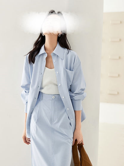 Camisa de manga larga casual de moda para mujer, top y falda