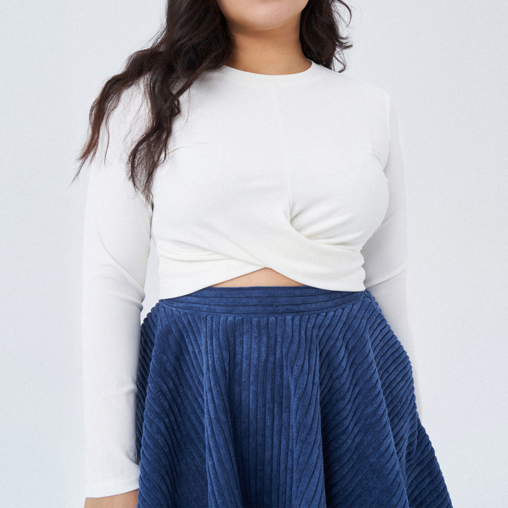 Women Fashion Casual Solid Color Long Sleeve Plus Size Crop Top