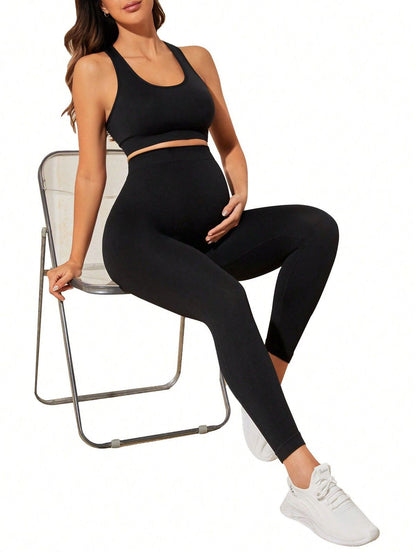 Women Fashion Casual Belly-Supporting Seamless Yoga Pregnant Women Leggings