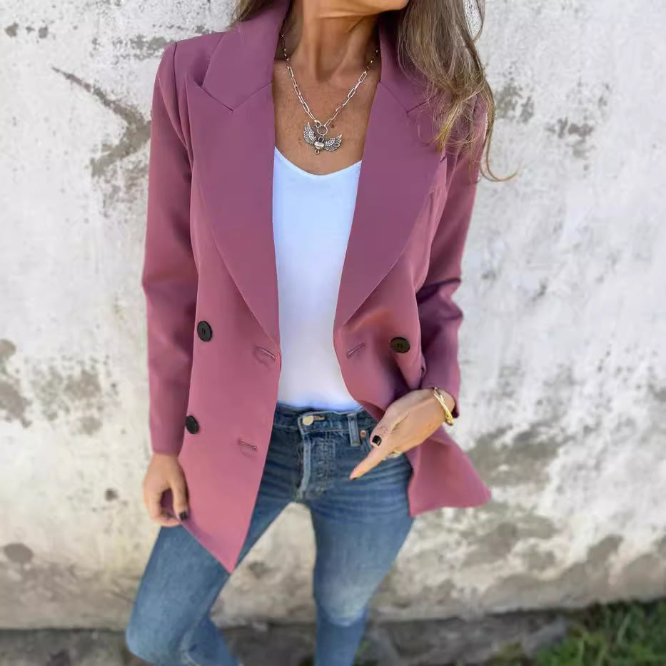 Chaqueta blazer informal de manga larga con solapa de color liso a la moda para mujer