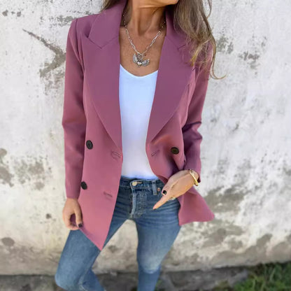 Chaqueta blazer informal de manga larga con solapa de color liso a la moda para mujer