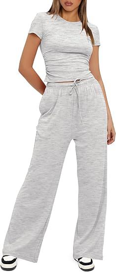 Conjunto de dos piezas de top y pantalón de manga corta de color liso informal para mujer