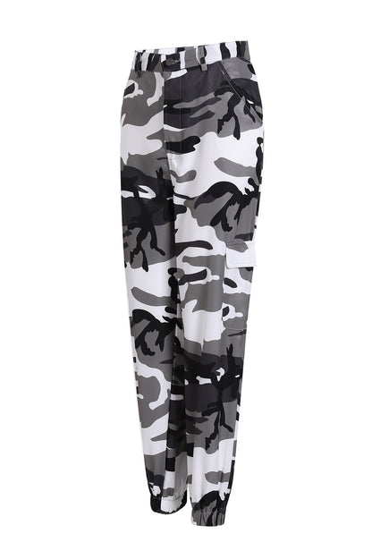 Pantalones cargo casuales con estampado de camuflaje para mujer