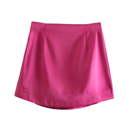 Women Solid Color Satin High Waist Casual Fashion Mini Skirt