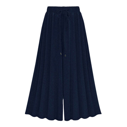 Women Casual Solid Color High Waist Drawstring Wide Leg Pants