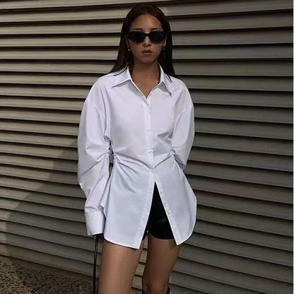 Blusa informal de manga larga con solapa y color liso para mujer