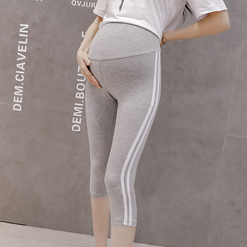 Summer Casual Side Stripe Belly-Supporting Leggings For Pregnant Women