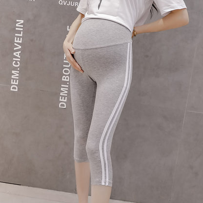 Summer Casual Side Stripe Belly-Supporting Leggings For Pregnant Women