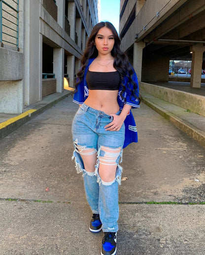 Vaqueros rectos rotos casuales de moda para mujer