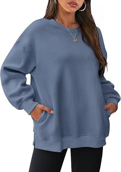 Sudadera informal de manga larga con cuello redondo y color liso para mujer