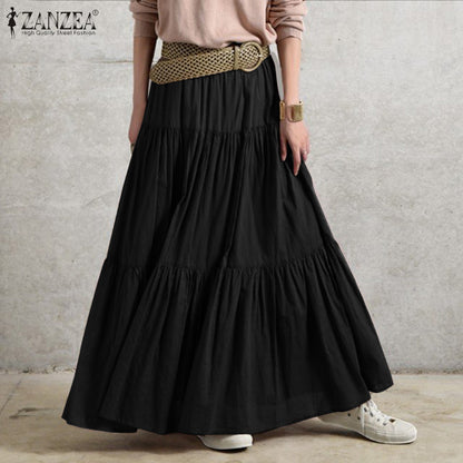 Women Casual Solid Color Pleated Loose Skirt