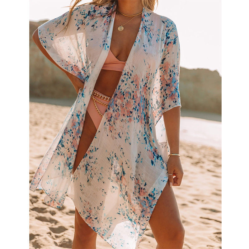 Traje de baño de gasa estampado para mujer, informal, para vacaciones en la playa