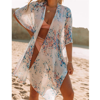 Traje de baño de gasa estampado para mujer, informal, para vacaciones en la playa