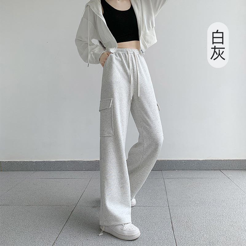 Women Fashion Casual High Waist Loose Harlan Straight Cargo Pants