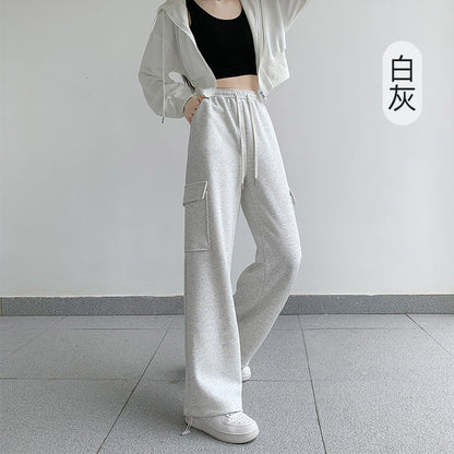 Women Fashion Casual High Waist Loose Harlan Straight Cargo Pants