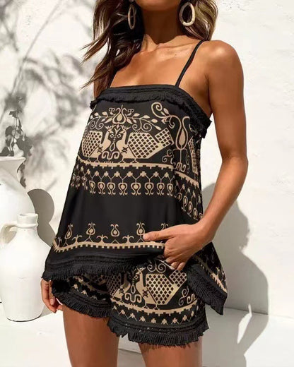Conjunto informal de camiseta y pantalones cortos con estampado floral de pavo real y plumas para mujer para vacaciones de verano