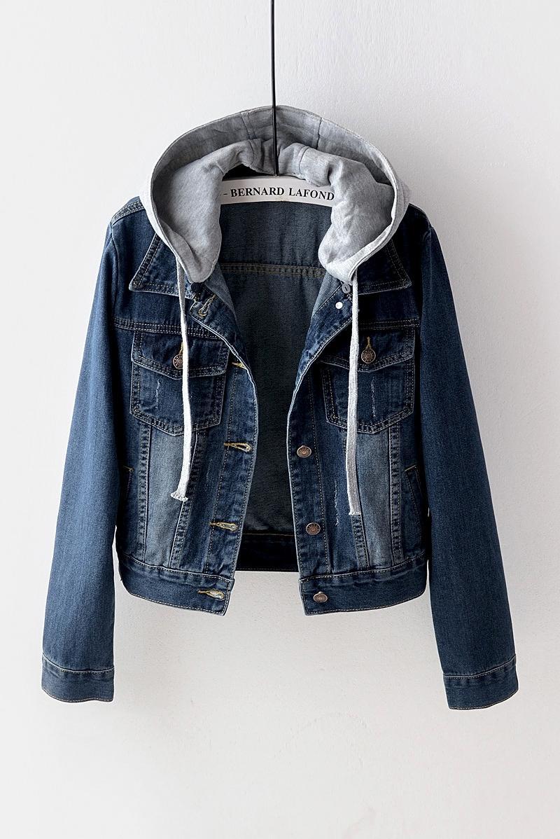 Chaqueta vaquera con capucha de manga larga informal de moda para mujer