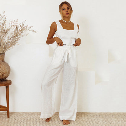 Conjunto de pijama informal sin mangas y pantalones para el hogar a la moda para mujer