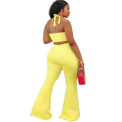 Conjunto de dos piezas de camiseta sin mangas informal y pantalones acampanados para mujer
