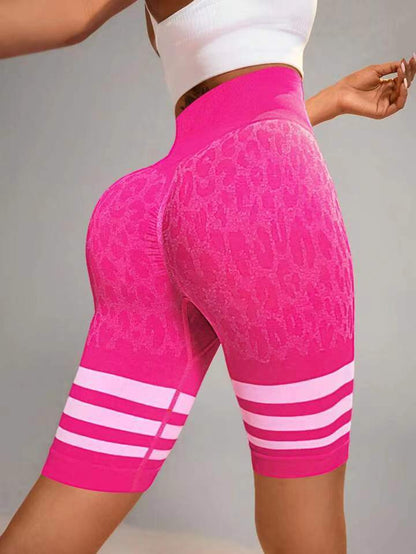 Pantalones cortos deportivos de yoga a rayas de cintura alta informales a la moda para mujer