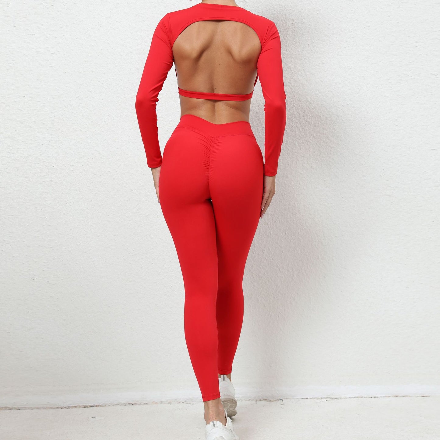 Women Fashion Casual Solid Color Backless Long Sleeve Yoga Tight Sports Suit