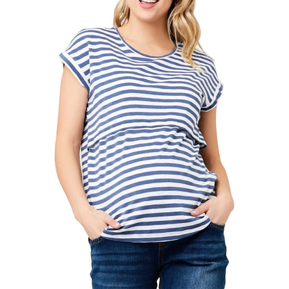 Camiseta de lactancia de manga corta con estampado de rayas para embarazadas de verano