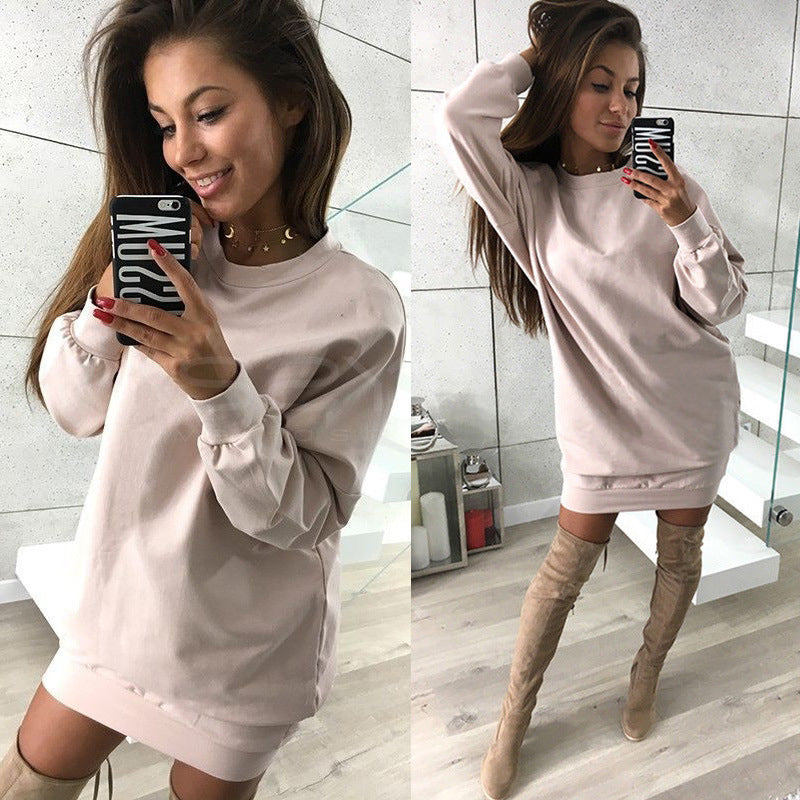 Women Winter Casual Round Neck Loose Dress