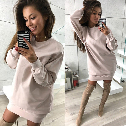 Women Winter Casual Round Neck Loose Dress