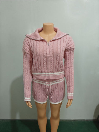 Conjunto de 2 piezas de suéter de manga larga con solapa de punto elástico alto e informal para mujer