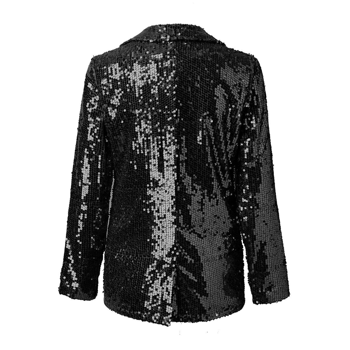 Chaqueta informal de manga larga con solapa y lentejuelas de color liso para mujer