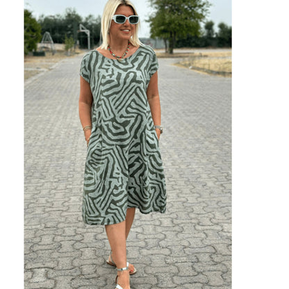 Summer Women Casual Loose Plus Size Leopard Multicolor Printed Short Sleeve Dress