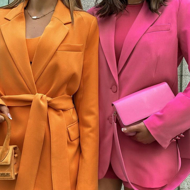 Conjunto de dos piezas de chaqueta y falda de manga larga holgada informal para mujer