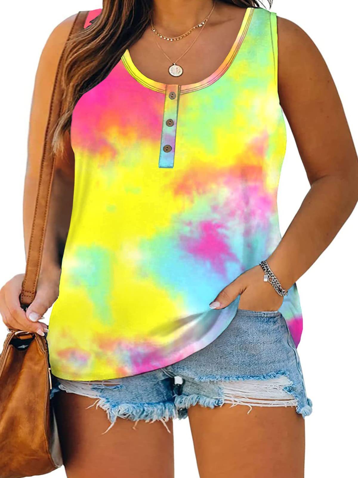 Top informal sin mangas con estampado gráfico de talla grande para mujer de verano