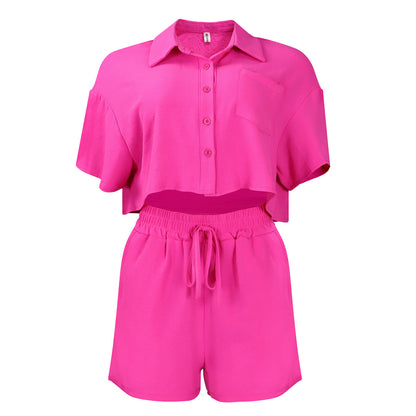 Women Casual Lapel Short Sleeve Shirt Blouse Shorts Fashion African Set