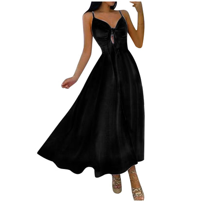 Women Casual Sexy Vacation Floral Print Knit Strap Swing Maxi Dress